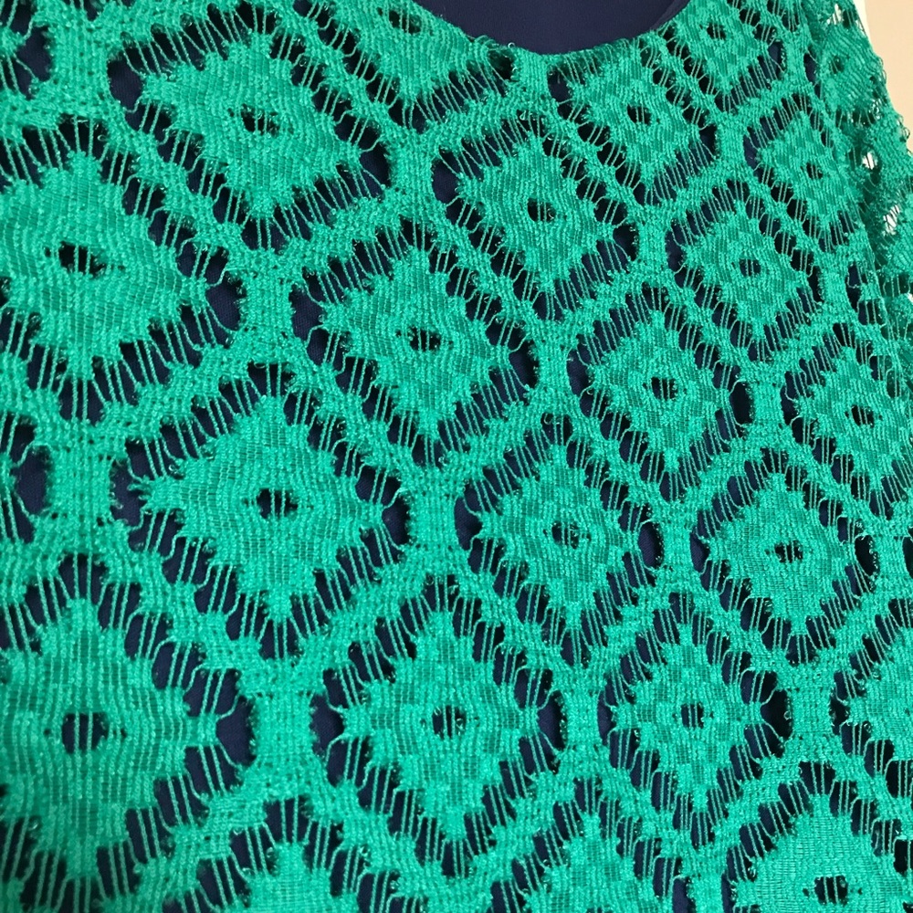 Teal Judith March fringe dress with bell sleeves.